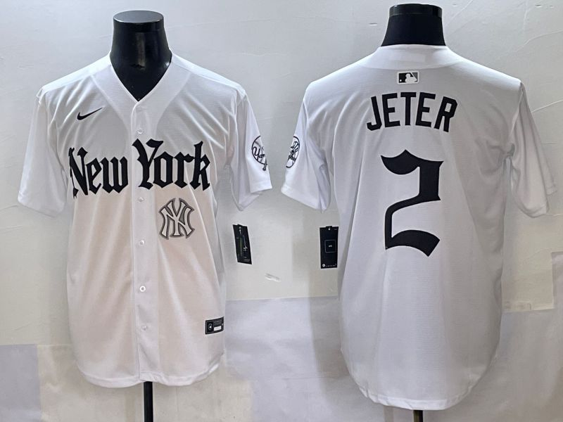 Men 2025 New York Yankees #2 Jeter White Five generations Joint Name Nike MLB Jersey style 17